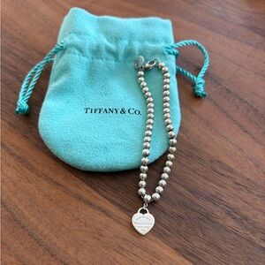 Tiffany & Co. Silver Bead Bracelet with Heart Charm